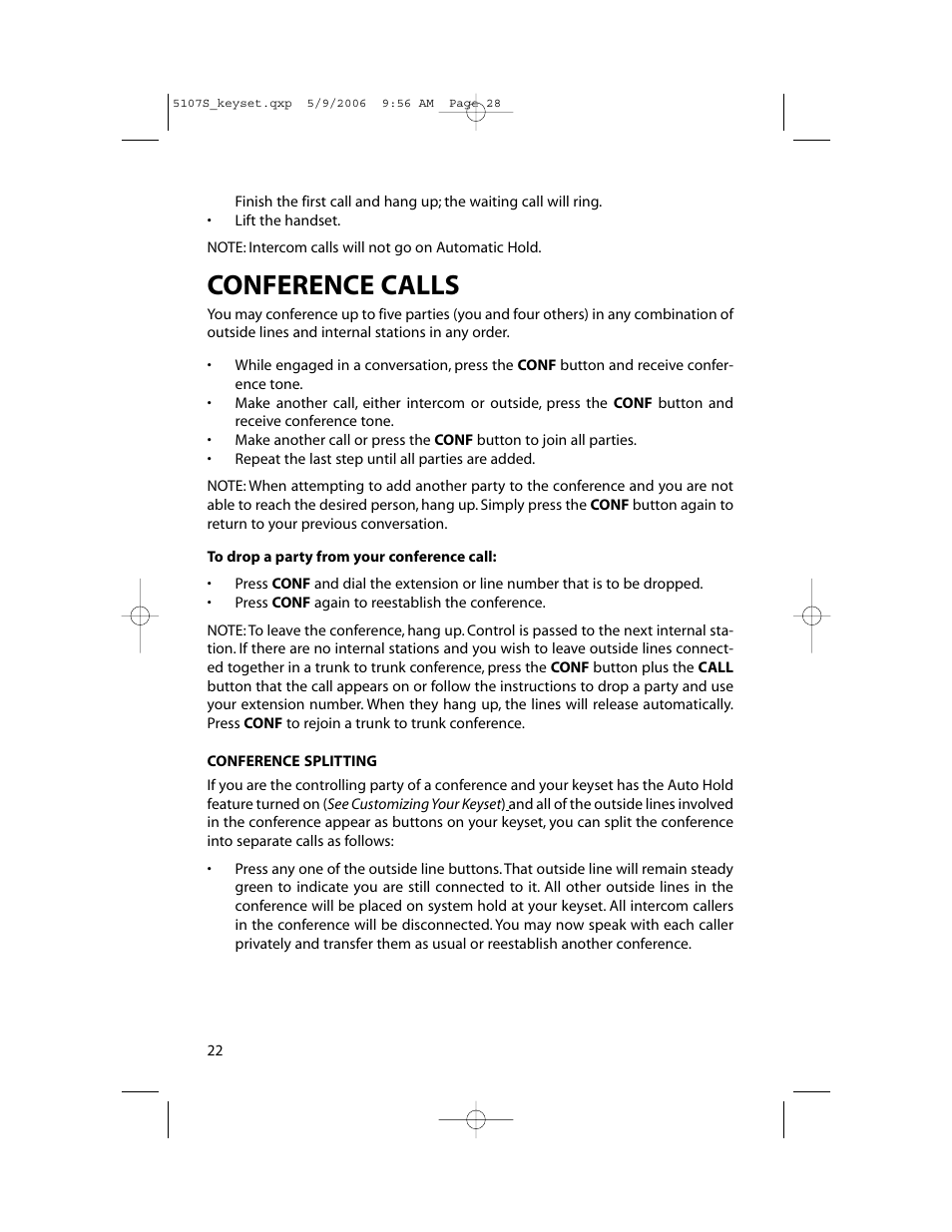 Conference calls | Samsung ITP-5107SIP User Manual | Page 29 / 86