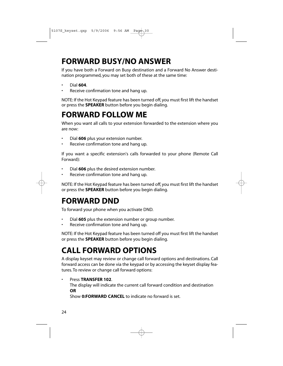 Forward busy/no answer, Forward follow me, Forward dnd | Call forward options | Samsung ITP-5107SIP User Manual | Page 31 / 86
