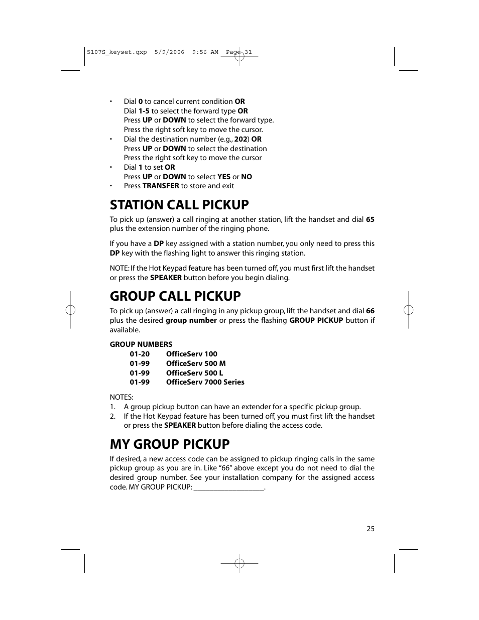 Station call pickup, Group call pickup, My group pickup | Samsung ITP-5107SIP User Manual | Page 32 / 86