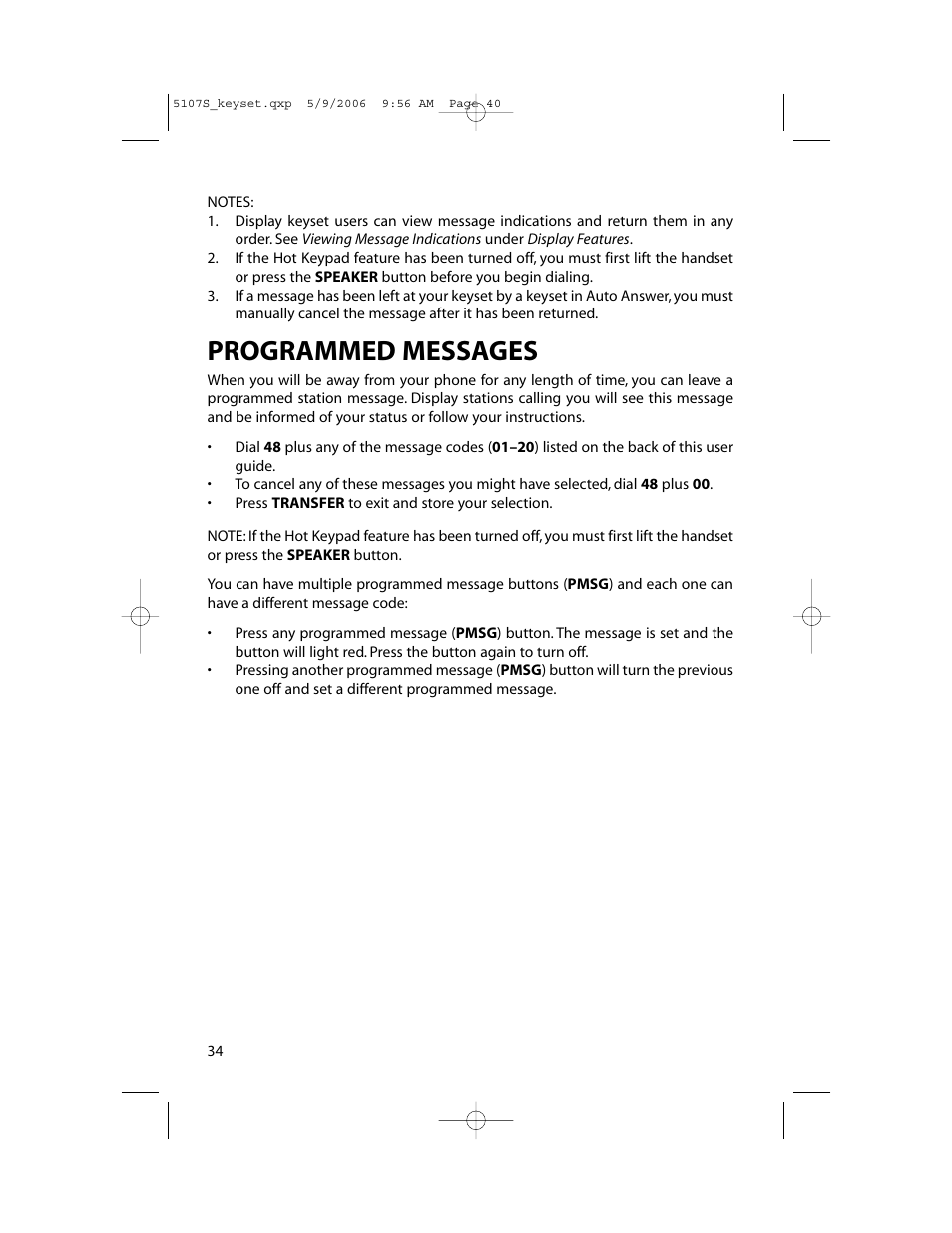 Programmed messages | Samsung ITP-5107SIP User Manual | Page 41 / 86