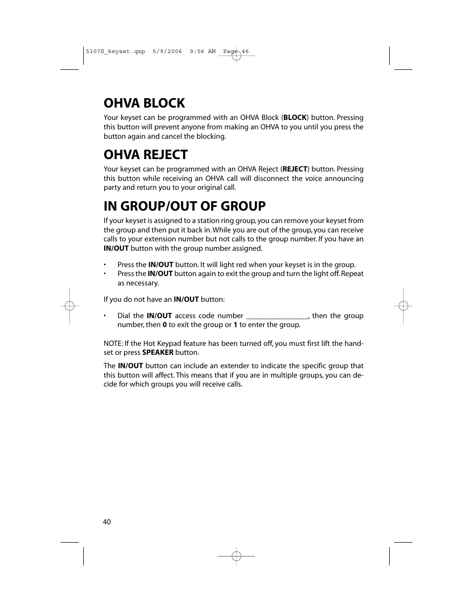 Ohva block, Ohva reject | Samsung ITP-5107SIP User Manual | Page 47 / 86