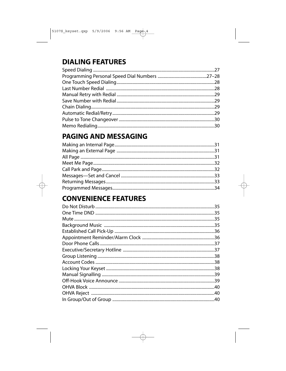 Dialing features, Paging and messaging, Convenience features | Samsung ITP-5107SIP User Manual | Page 5 / 86