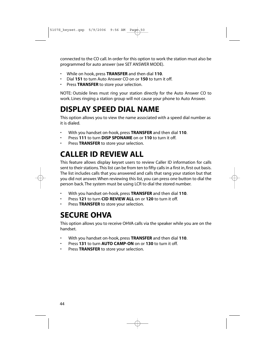Display speed dial name, Caller id review all, Secure ohva | Samsung ITP-5107SIP User Manual | Page 51 / 86