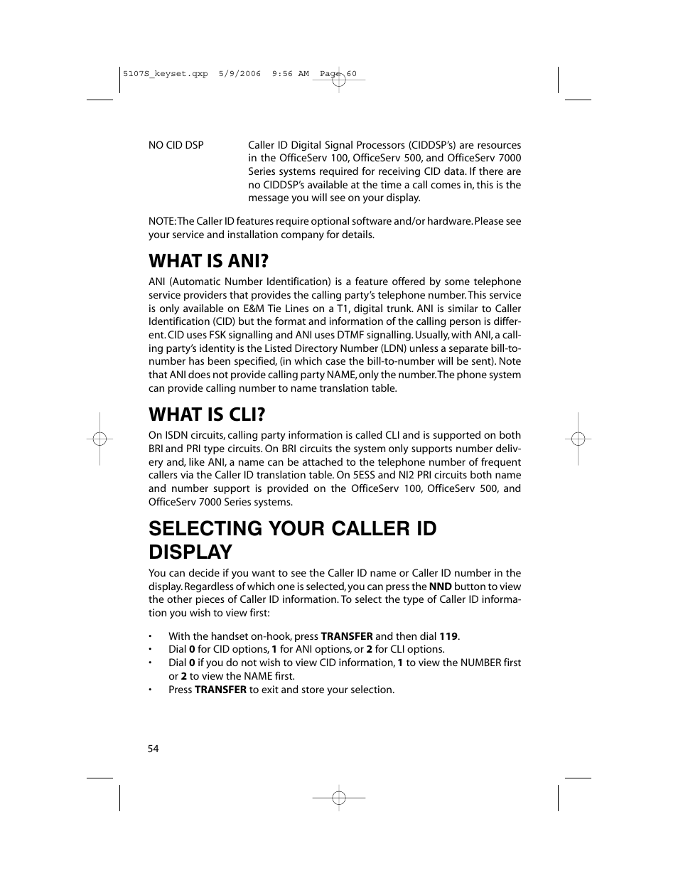 What is ani, What is cli, Selecting your caller id display | Samsung ITP-5107SIP User Manual | Page 61 / 86