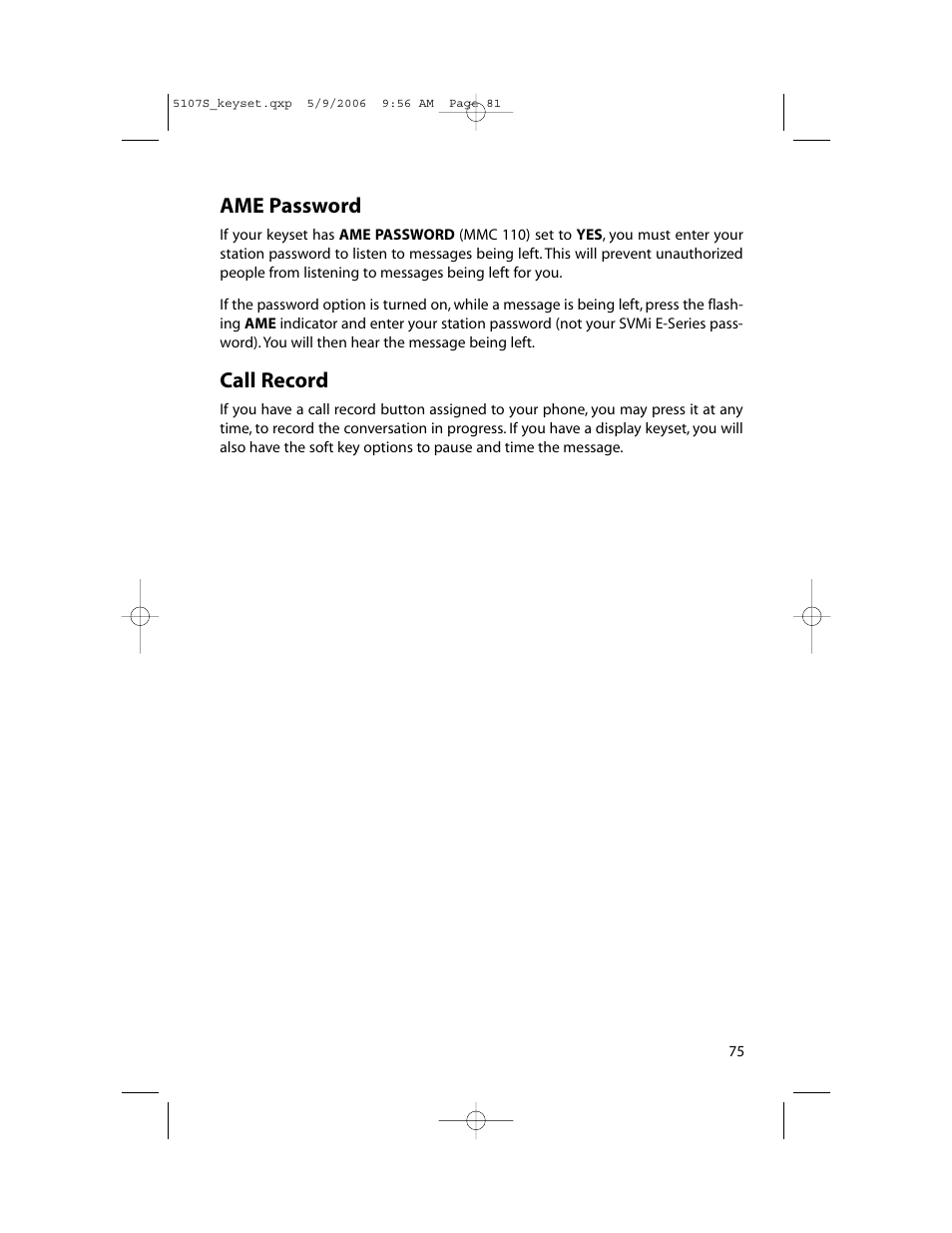 Ame password, Call record | Samsung ITP-5107SIP User Manual | Page 82 / 86