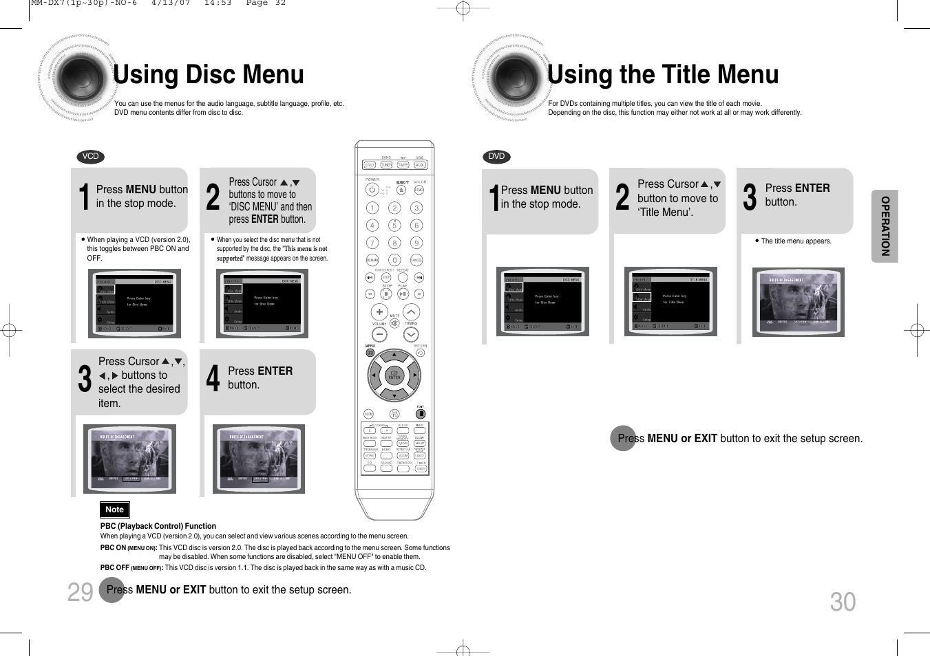 Using disc menu, Using the title menu | Samsung MM-DX7 User Manual | Page 16 / 33