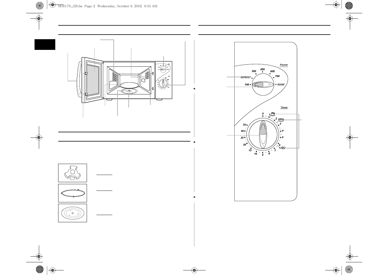 Oven accessories, Control panel | Samsung M1817N User Manual | Page 2 / 8
