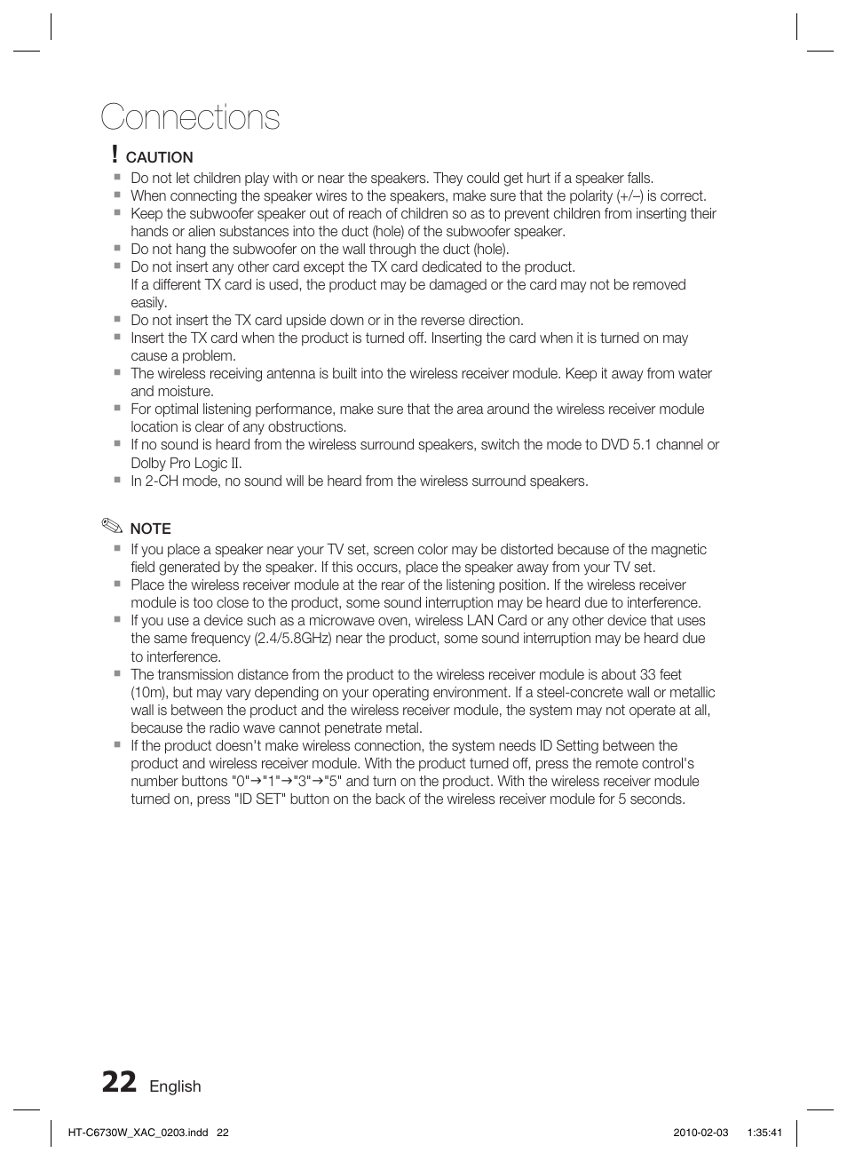 Connections | Samsung HT-C6730W User Manual | Page 22 / 71