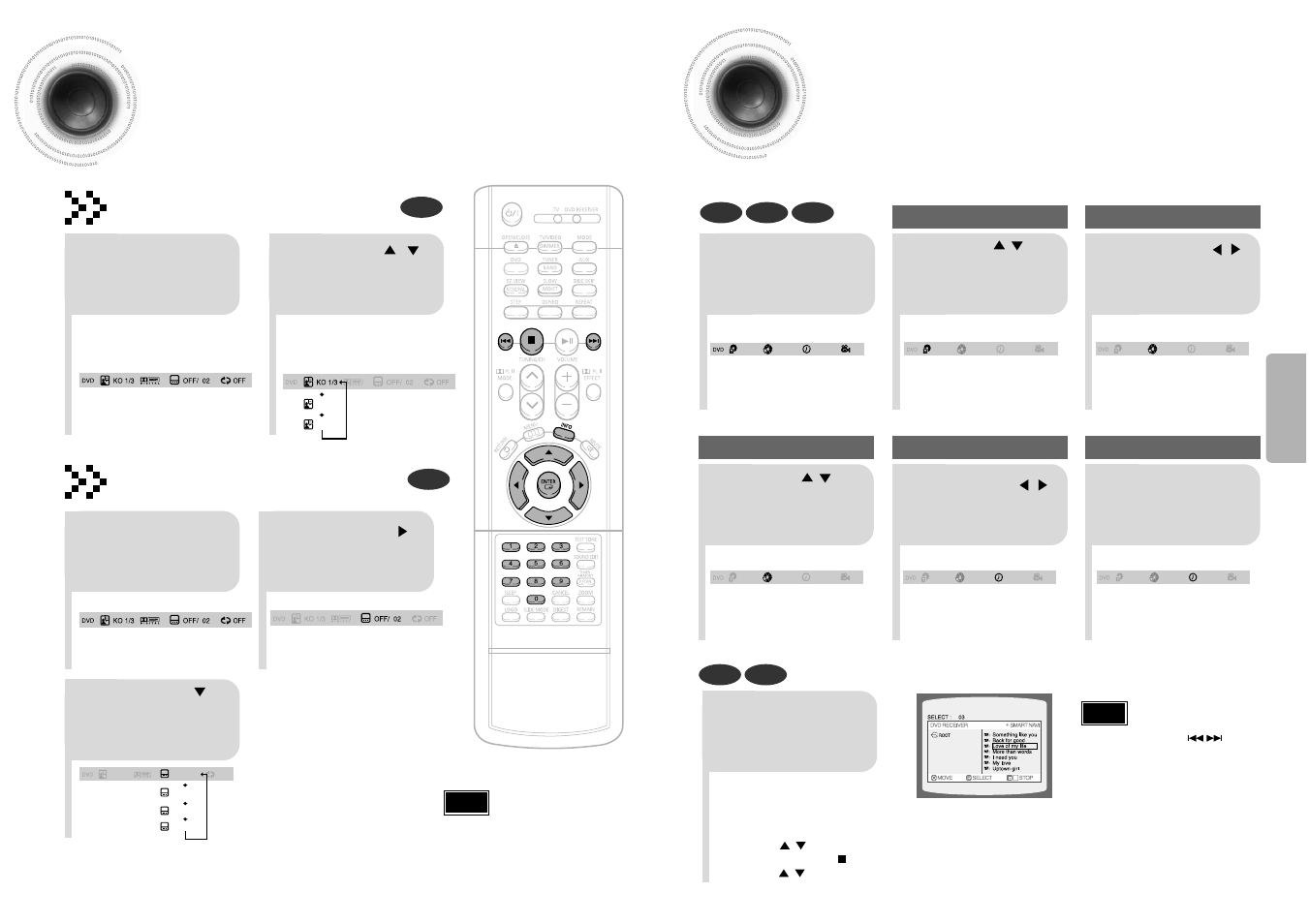 Selecting audio/subtitle language, Moving directly to a scene/song, 32 moving directly to a scene/song | 31 selecting audio/subtitle language, Audio language selection function, Subtitle language selection function | Samsung HT-DB600 User Manual | Page 17 / 35