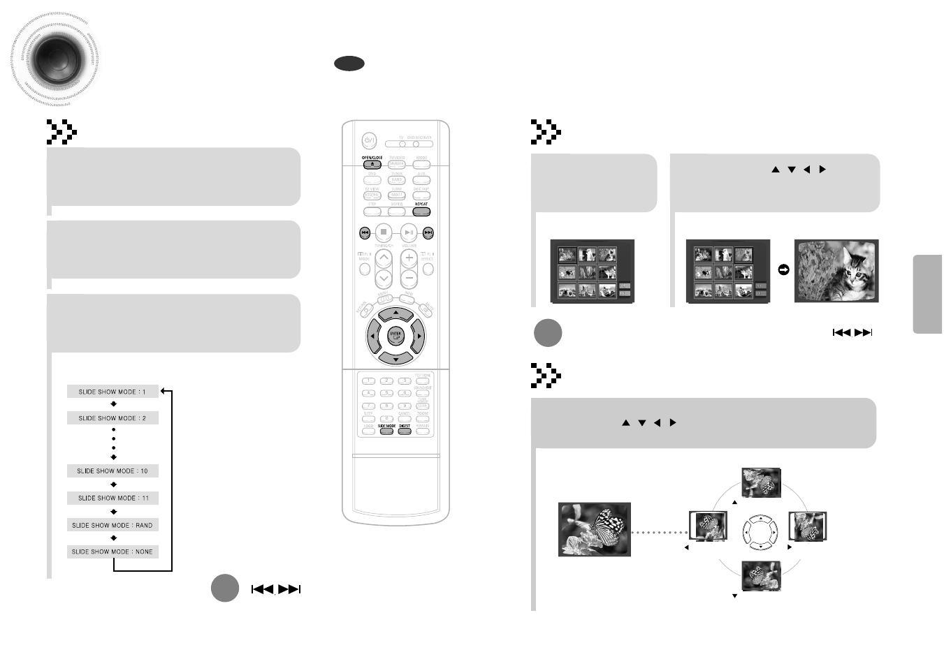 Jpeg file playback, Rotate/flip function, Digest function | Slide mode | Samsung HT-DB600 User Manual | Page 18 / 35