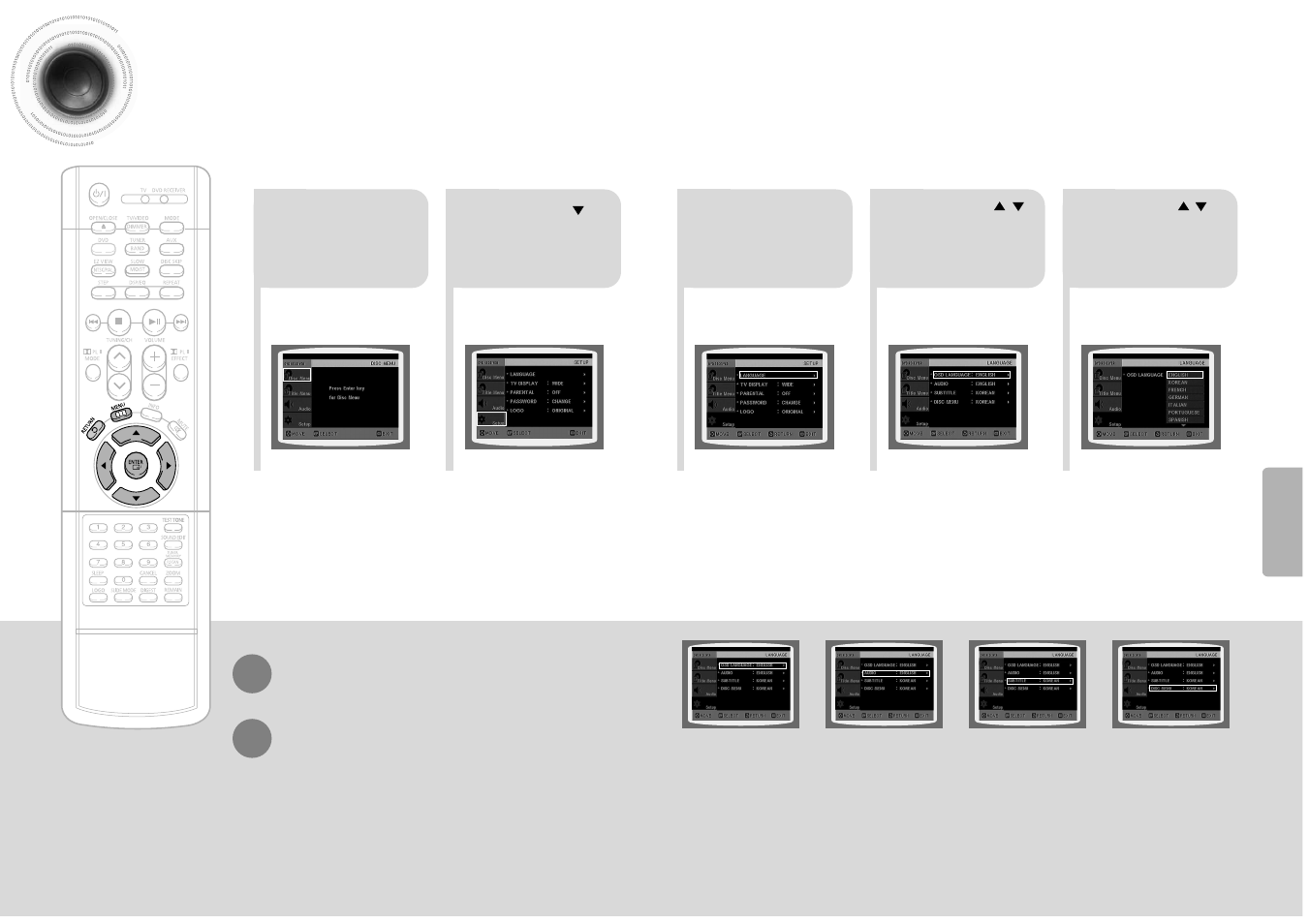 Setup, Setting the language | Samsung HT-DB600 User Manual | Page 20 / 35