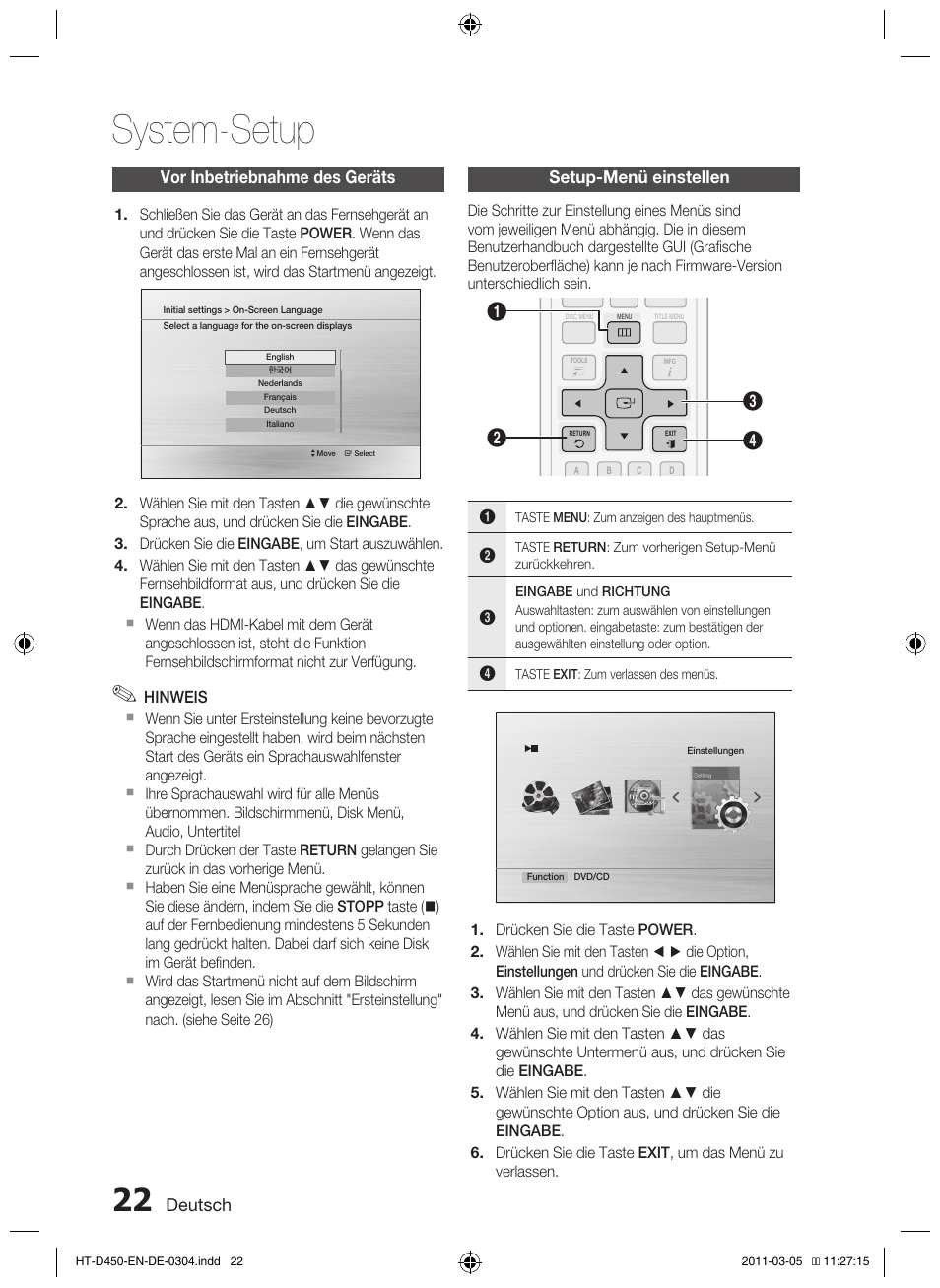 System-setup | Samsung HT-D450 User Manual | Page 106 / 168