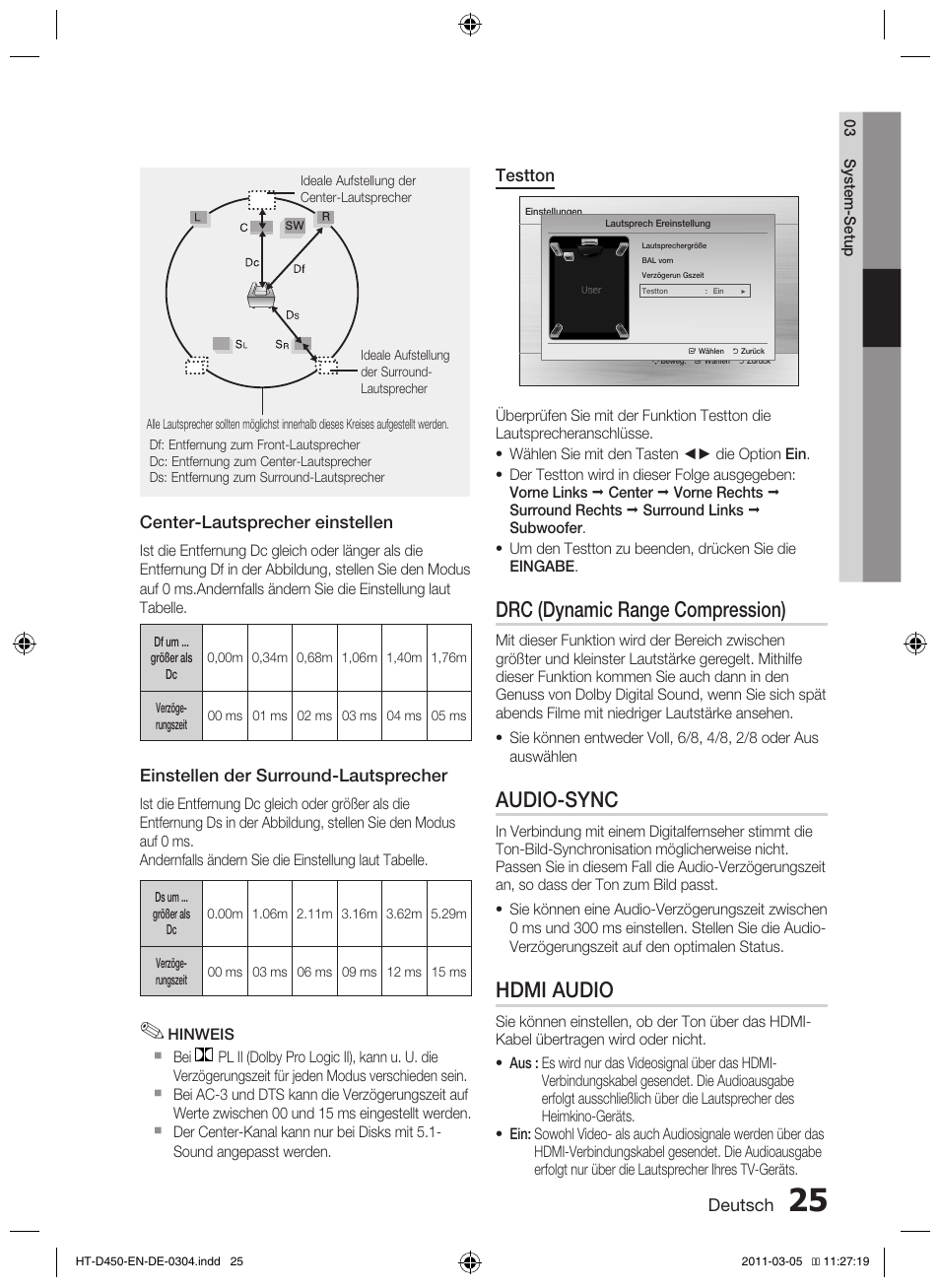 Drc (dynamic range compression), Audio-sync, Hdmi audio | Samsung HT-D450 User Manual | Page 109 / 168