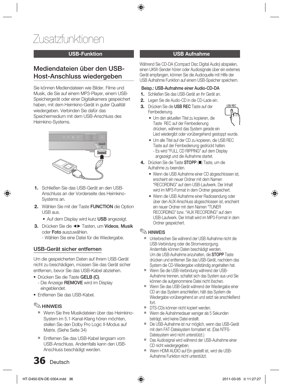 Zusatzfunktionen | Samsung HT-D450 User Manual | Page 120 / 168