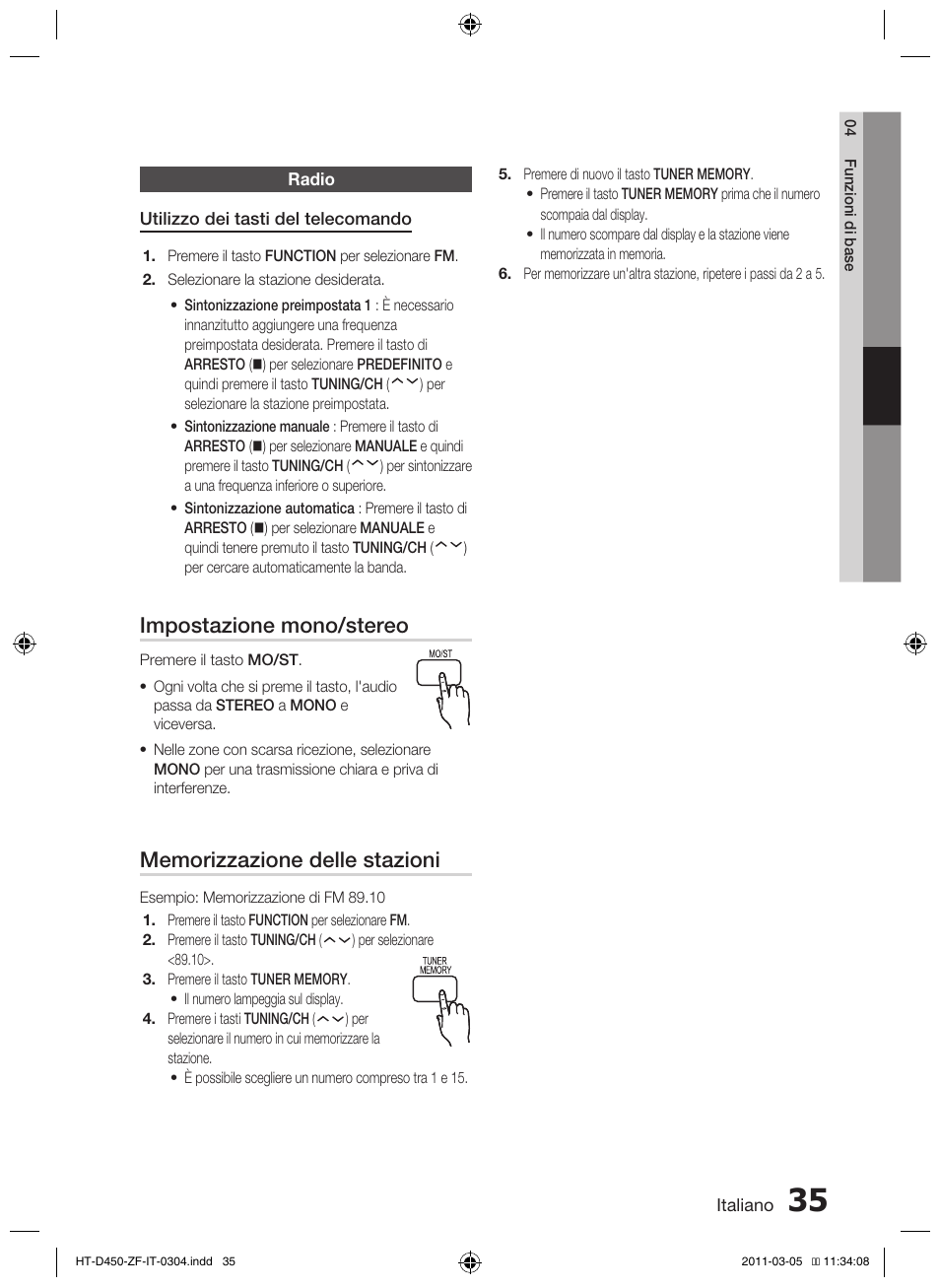 Impostazione mono/stereo | Samsung HT-D450 User Manual | Page 161 / 168