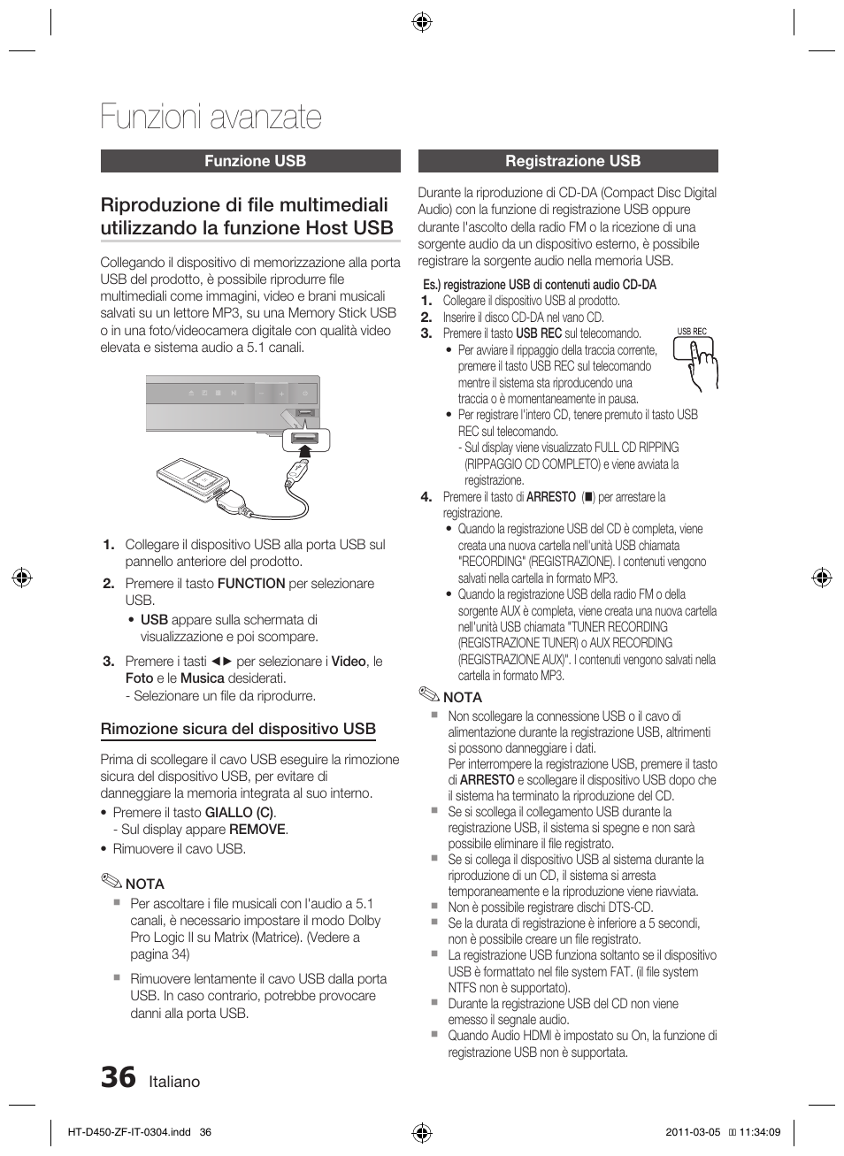 Funzioni avanzate | Samsung HT-D450 User Manual | Page 162 / 168