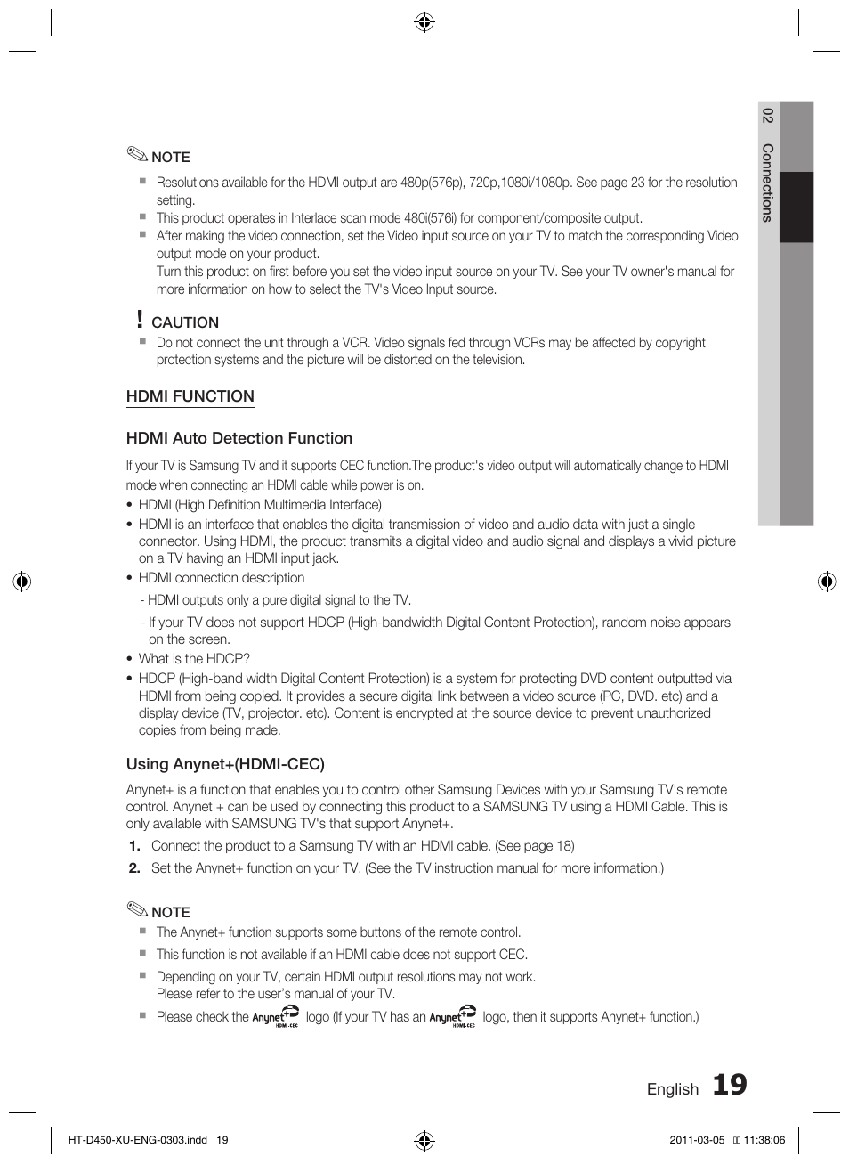 Samsung HT-D450 User Manual | Page 19 / 168