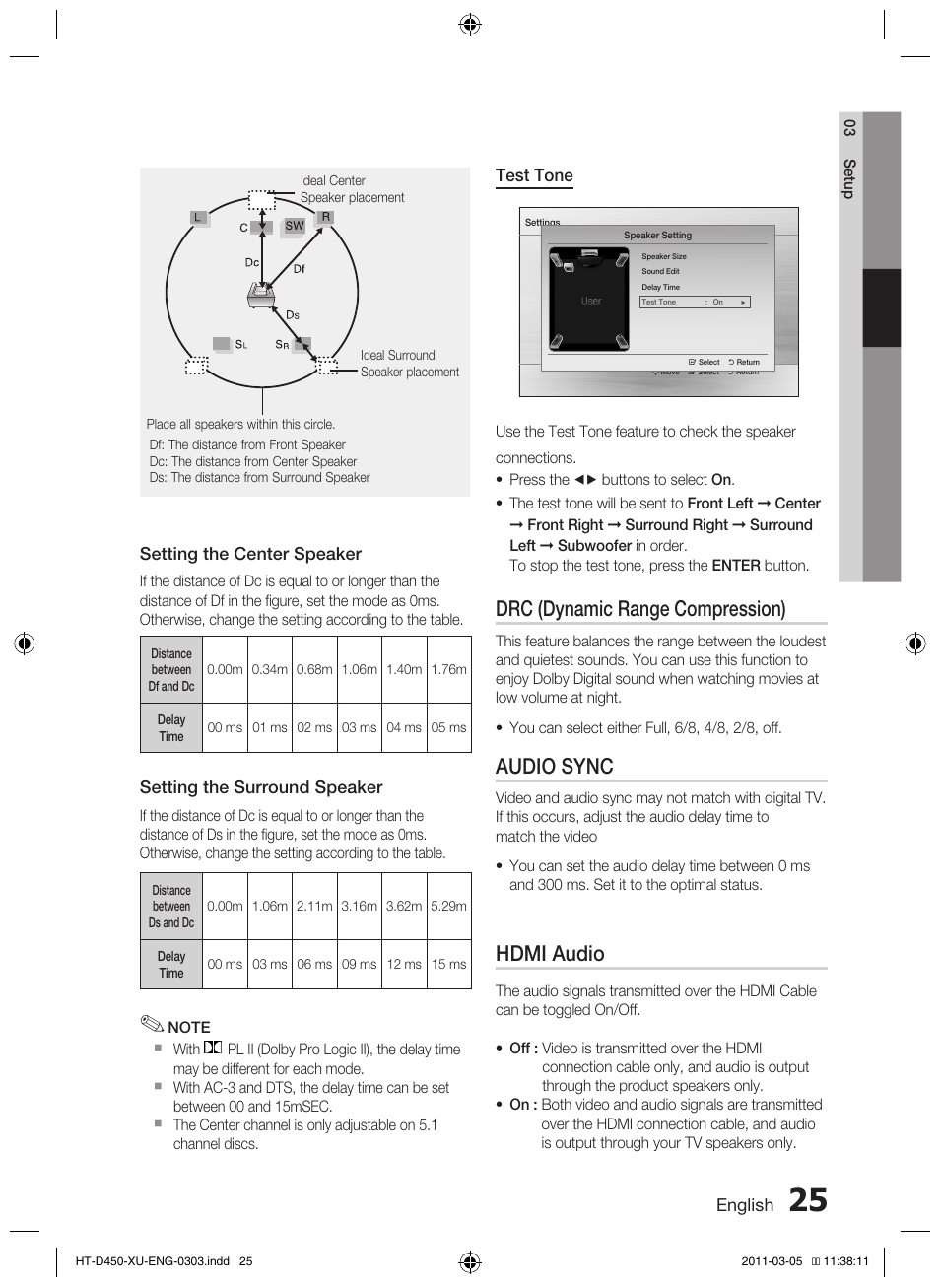 Drc (dynamic range compression), Audio sync, Hdmi audio | Samsung HT-D450 User Manual | Page 25 / 168