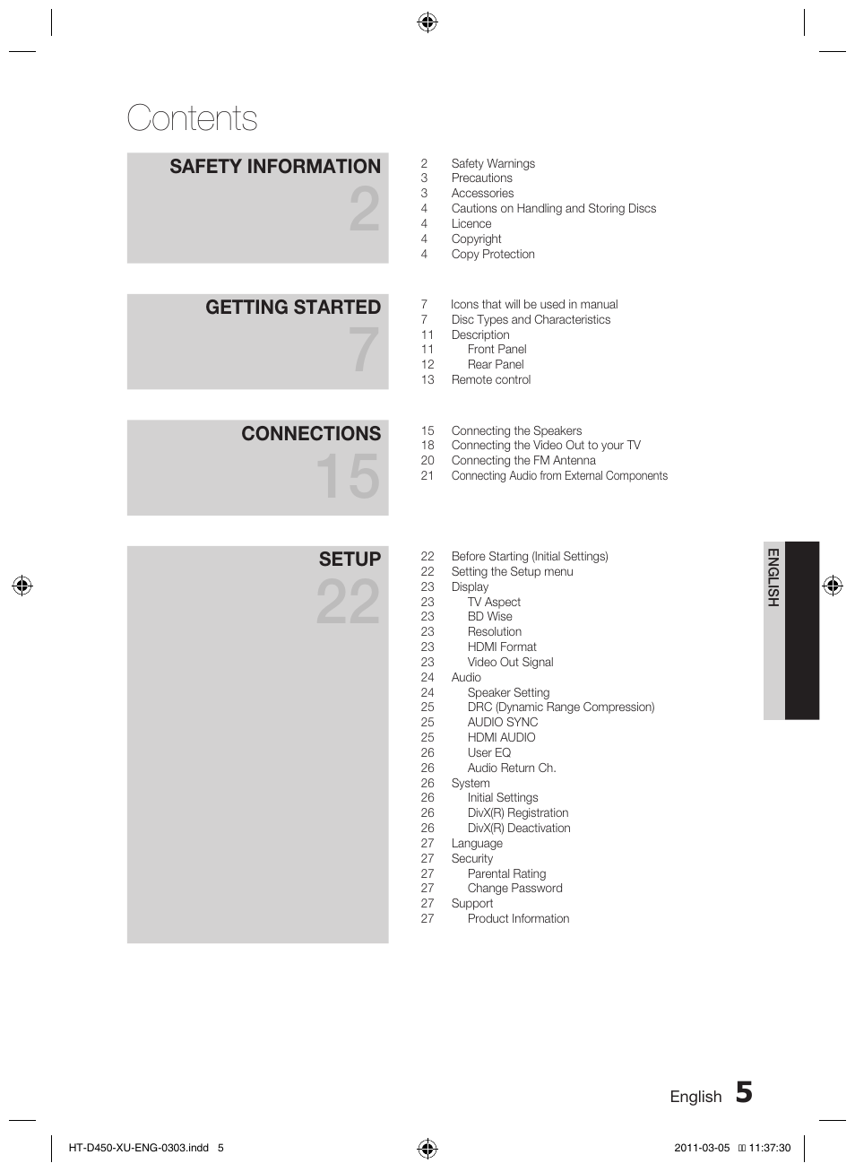 Samsung HT-D450 User Manual | Page 5 / 168