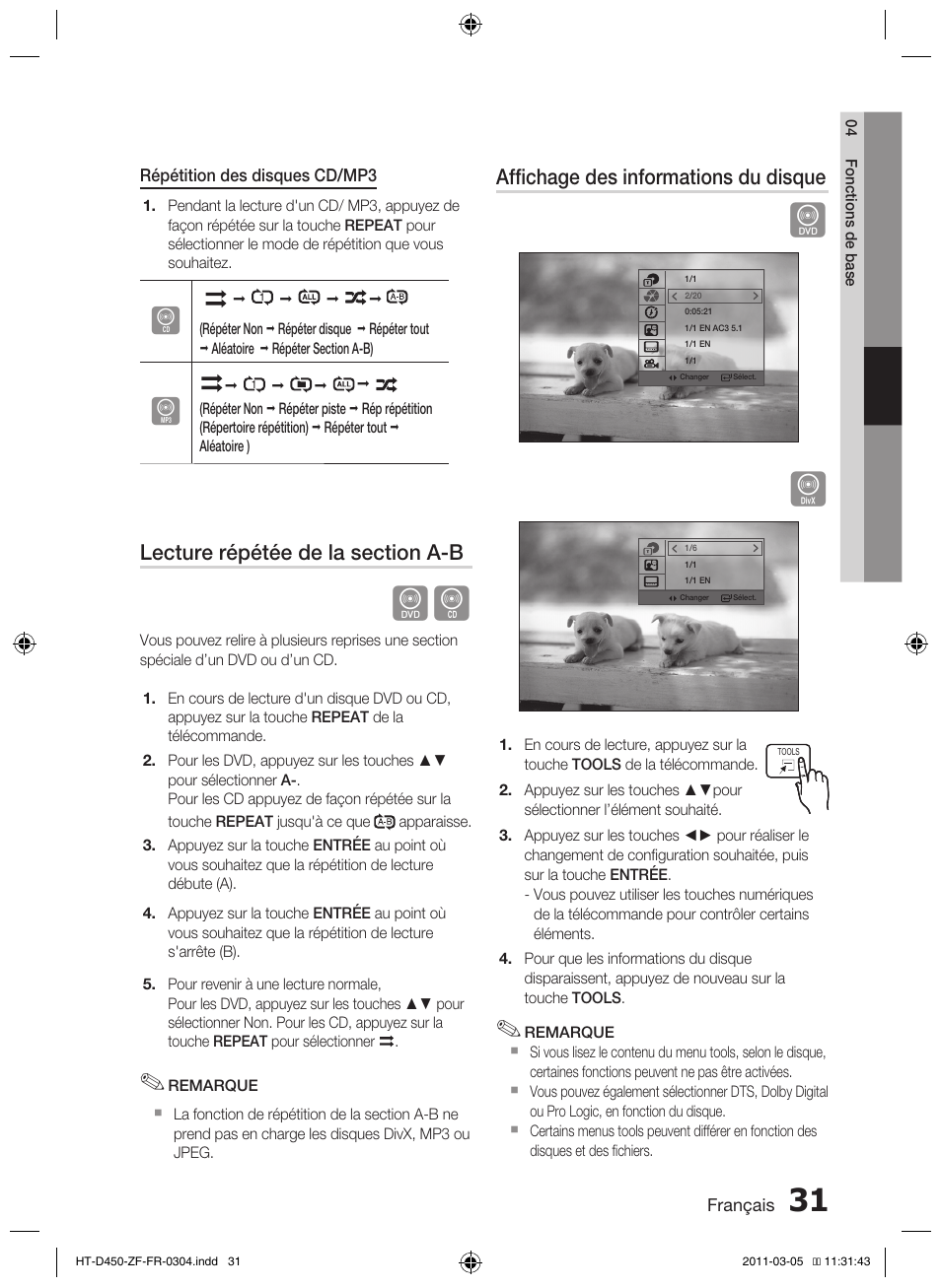 Affichage des informations du disque | Samsung HT-D450 User Manual | Page 73 / 168