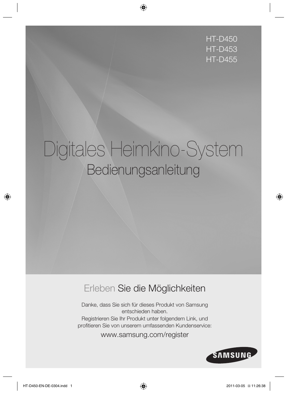 Digitales heimkino-system, Bedienungsanleitung, Erleben sie die möglichkeiten | Samsung HT-D450 User Manual | Page 85 / 168