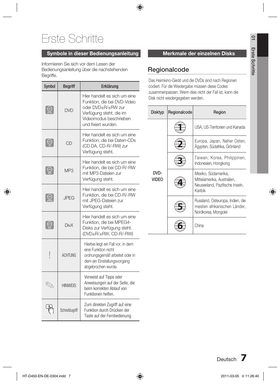 Erste schritte | Samsung HT-D450 User Manual | Page 91 / 168