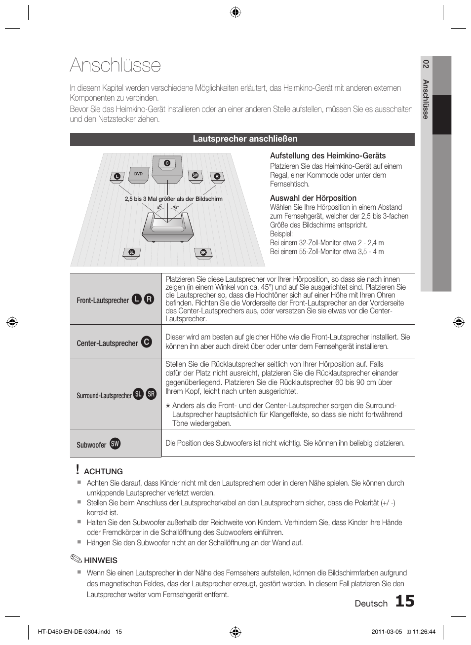 Anschlüsse | Samsung HT-D450 User Manual | Page 99 / 168