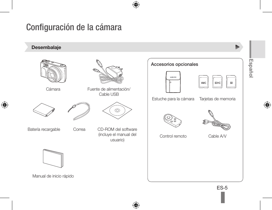 Configuración de la cámara | Samsung WB500 User Manual | Page 15 / 34