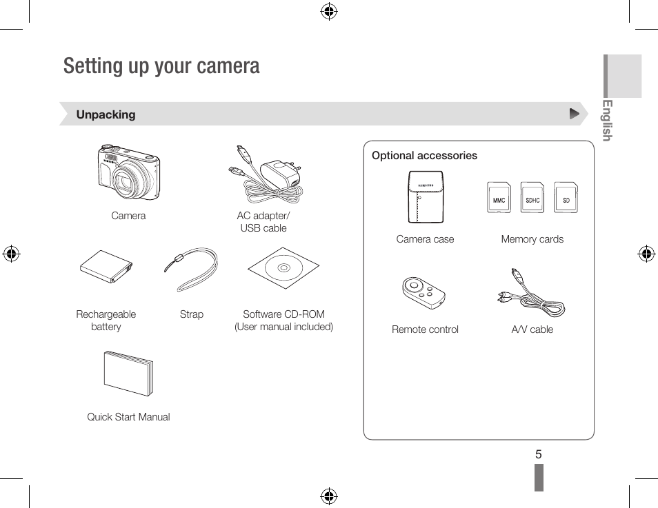 Setting up your camera | Samsung WB500 User Manual | Page 5 / 34