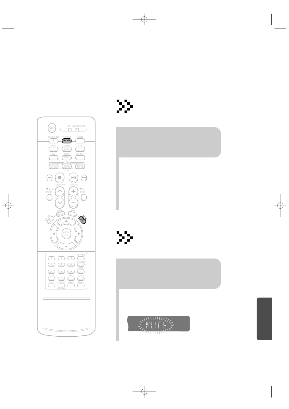 Adjusting display brightness, Mute function, Press dimmer button | Press mute button, Miscellaneous | Samsung HT-DB350 User Manual | Page 59 / 68