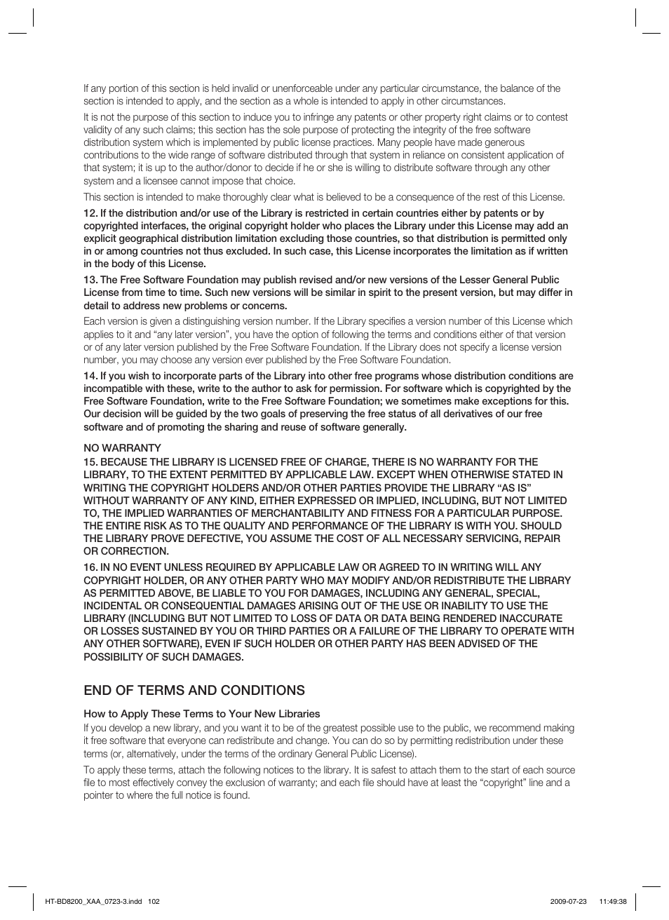 End of terms and conditions | Samsung HT-BD8200 User Manual | Page 102 / 106