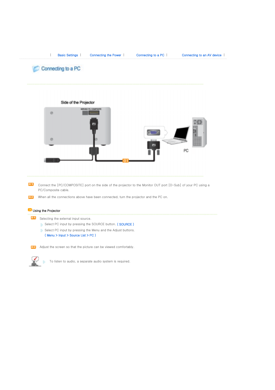 Connecting with an av device | Samsung SP-P310ME User Manual | Page 19 / 32