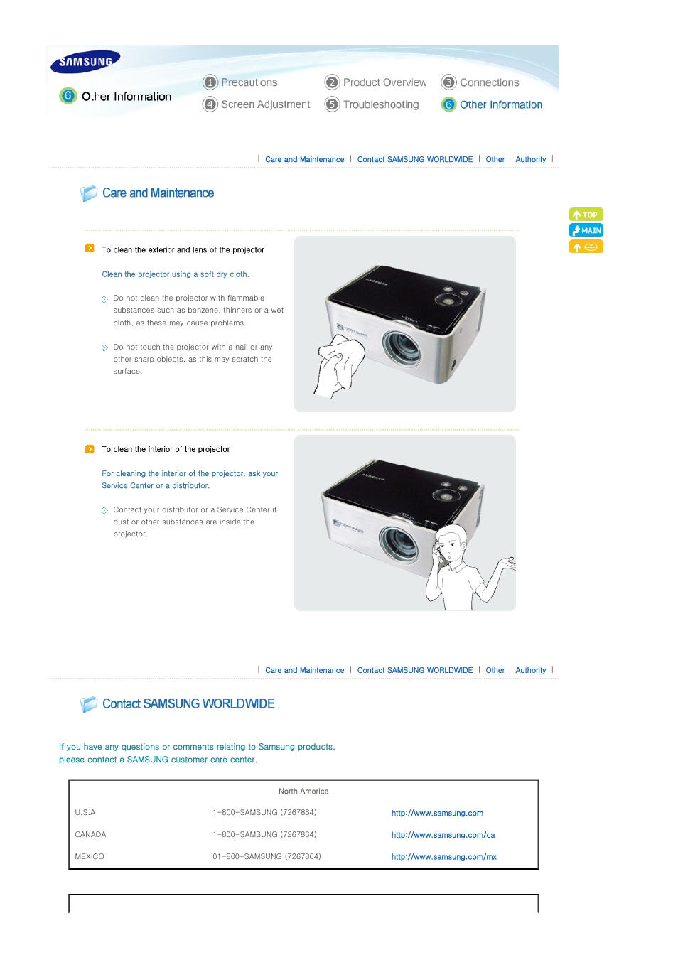 Other information, Custody and management, Contact samsung worldwide | Samsung SP-P310ME User Manual | Page 28 / 32