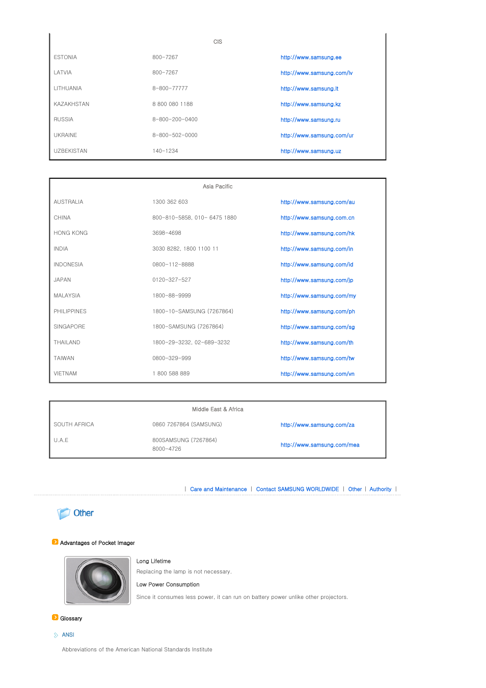 Other, Authority | Samsung SP-P310ME User Manual | Page 30 / 32
