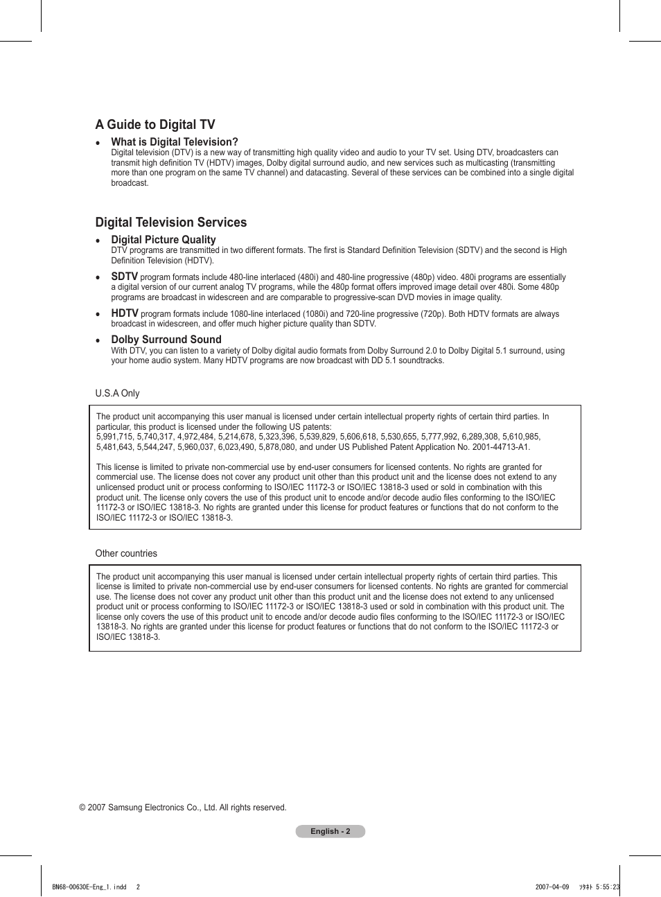 A guide to digital tv, Digital television services | Samsung HL-T5656W User Manual | Page 2 / 76