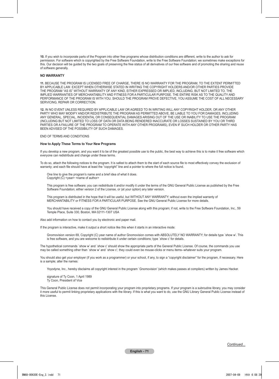 Samsung HL-T5656W User Manual | Page 71 / 76