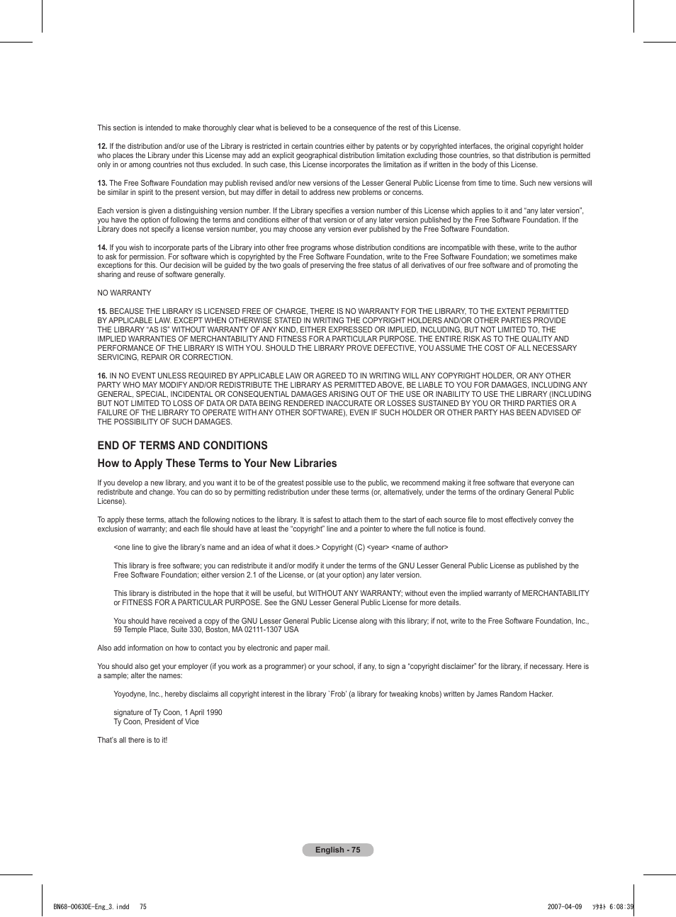 Samsung HL-T5656W User Manual | Page 75 / 76