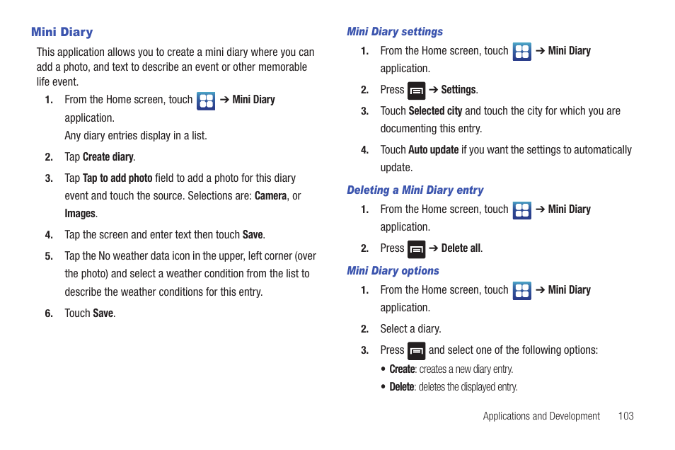Mini diary | Samsung Vibrant SGH-t959 User Manual | Page 107 / 193