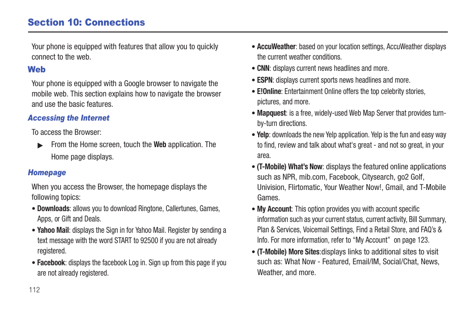 Section 10: connections | Samsung Vibrant SGH-t959 User Manual | Page 116 / 193