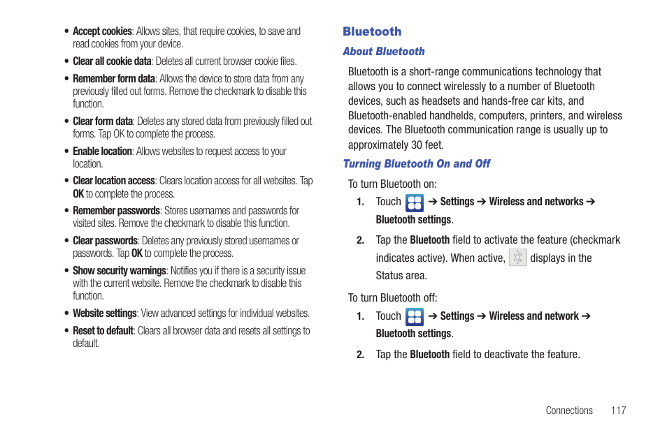 Bluetooth | Samsung Vibrant SGH-t959 User Manual | Page 121 / 193