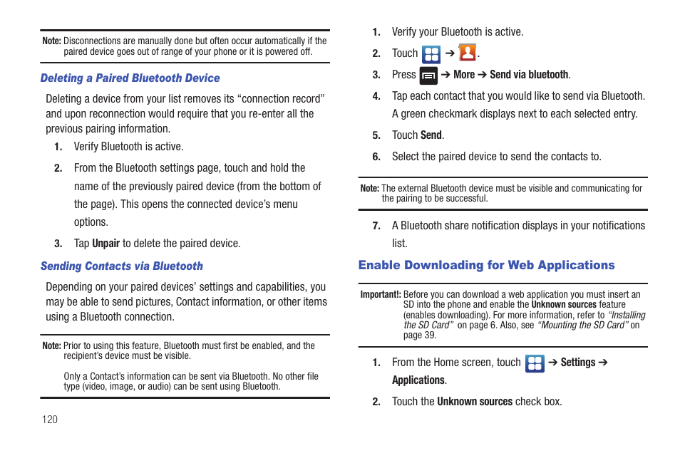 Enable downloading for web applications | Samsung Vibrant SGH-t959 User Manual | Page 124 / 193