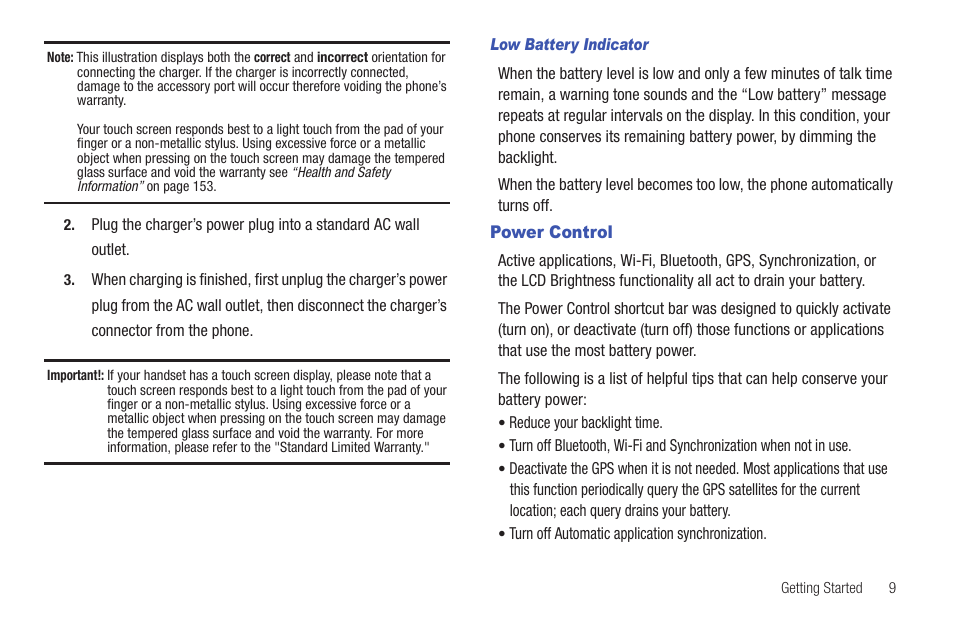 Power control | Samsung Vibrant SGH-t959 User Manual | Page 13 / 193