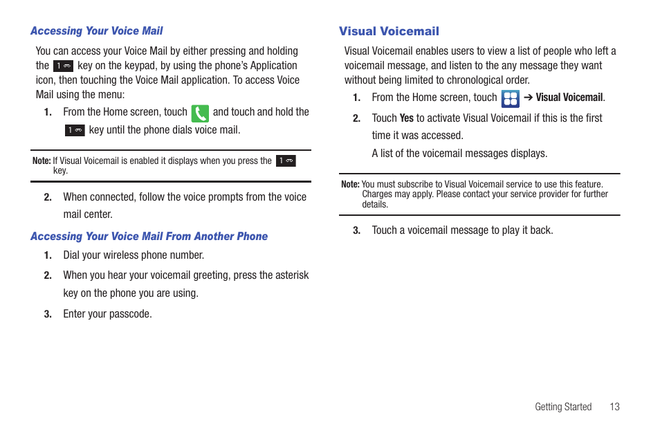 Visual voicemail | Samsung Vibrant SGH-t959 User Manual | Page 17 / 193