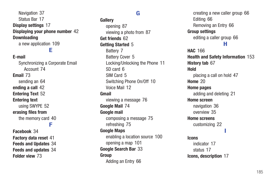 Samsung Vibrant SGH-t959 User Manual | Page 189 / 193