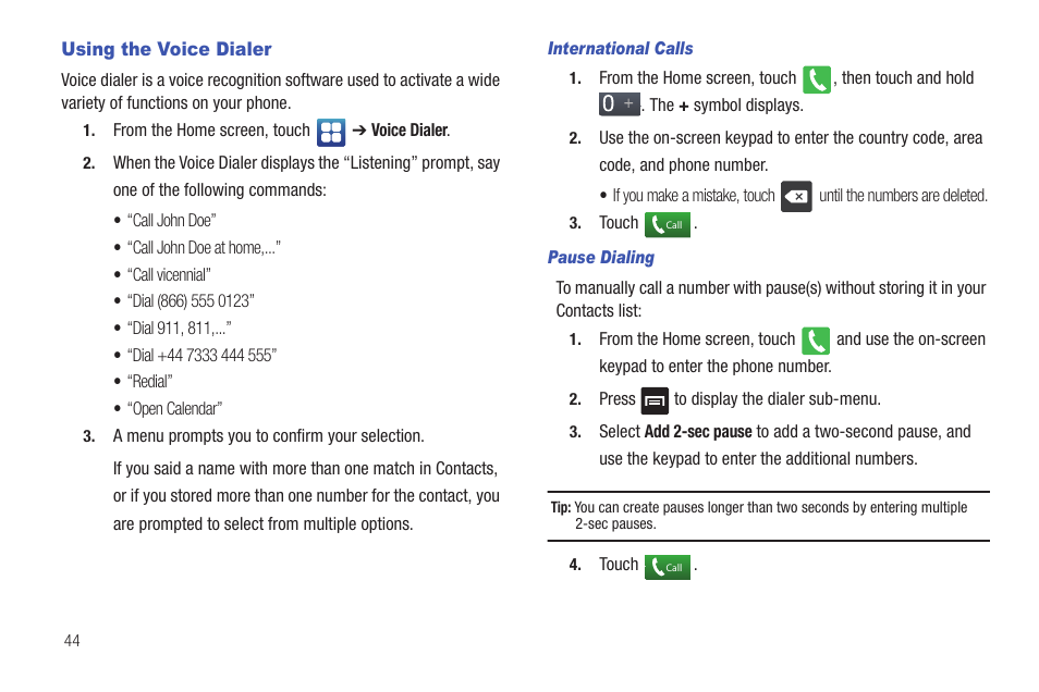 Using the voice dialer | Samsung Vibrant SGH-t959 User Manual | Page 48 / 193