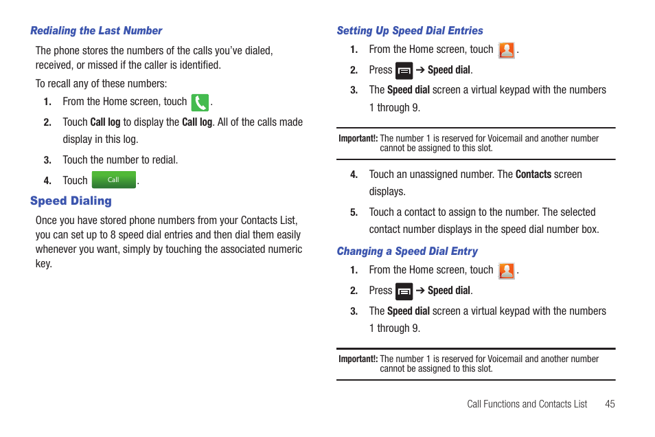 Speed dialing | Samsung Vibrant SGH-t959 User Manual | Page 49 / 193