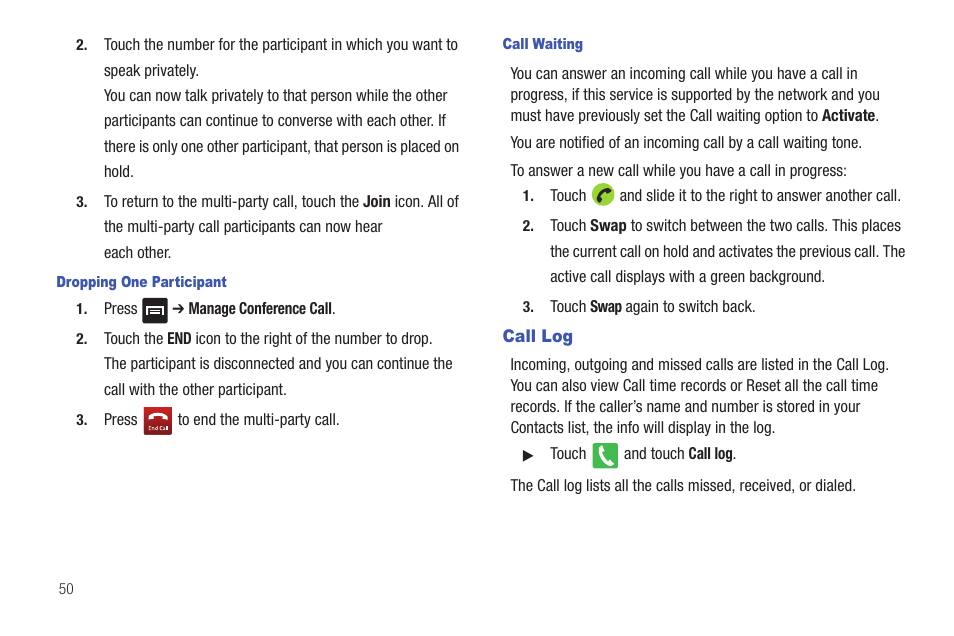 Call log | Samsung Vibrant SGH-t959 User Manual | Page 54 / 193