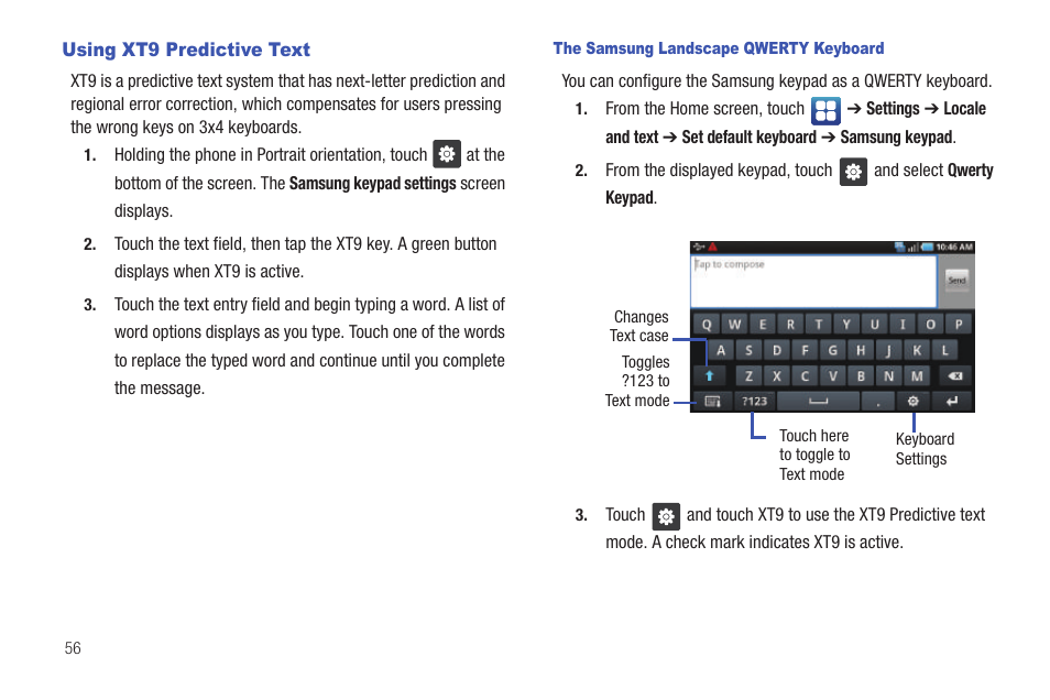 Using xt9 predictive text | Samsung Vibrant SGH-t959 User Manual | Page 60 / 193