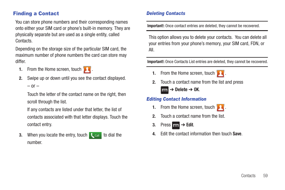 Finding a contact | Samsung Vibrant SGH-t959 User Manual | Page 63 / 193