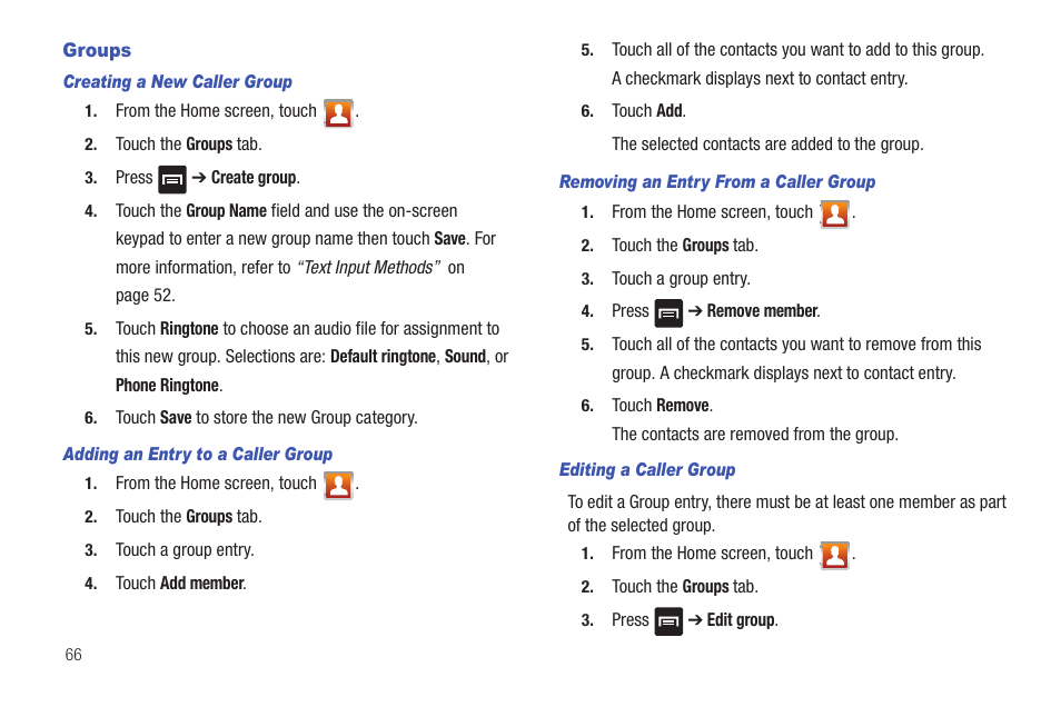 Groups | Samsung Vibrant SGH-t959 User Manual | Page 70 / 193